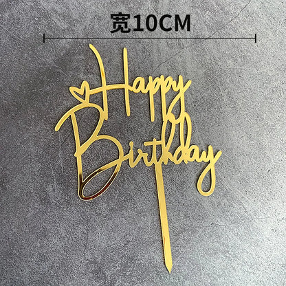Acrylic Happy Birthday Cake Topper Gold Pink Birthday Cake Toppers Flags For Kids Birthday Party Cake Decorations Baby Shower