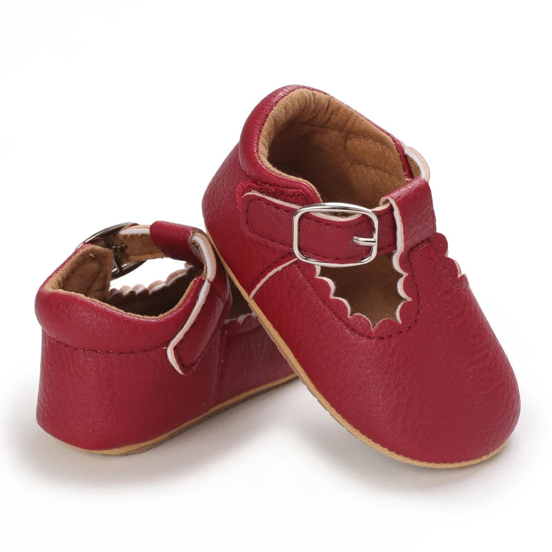 Breathable Newborn Baby Shoes Baby Boy Girl Shoes Girl Classic Bowknot Rubber Sole Anti-slip PU  Toddler Shoes First Walker