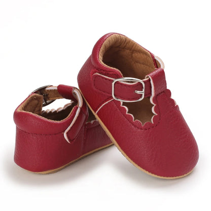 Breathable Newborn Baby Shoes Baby Boy Girl Shoes Girl Classic Bowknot Rubber Sole Anti-slip PU  Toddler Shoes First Walker
