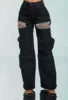 New Arrival Womens Cargo Denim Pants Fashion Mid-rise Jeans Straight Baggy Multi-pocket Hollow Out Rhinestones Trousers