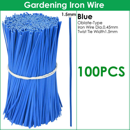 100PCS Gardening Cable Ties Reusable Oblate Iron Wire Twist Tie for Flower Plant Climbing Vines Multifunction Coated Fix Strings