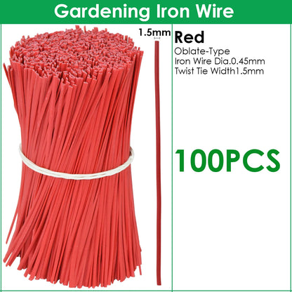 100PCS Gardening Cable Ties Reusable Oblate Iron Wire Twist Tie for Flower Plant Climbing Vines Multifunction Coated Fix Strings