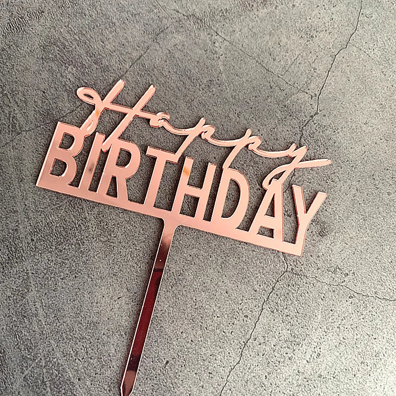 Acrylic Happy Birthday Cake Topper Gold Pink Birthday Cake Toppers Flags For Kids Birthday Party Cake Decorations Baby Shower