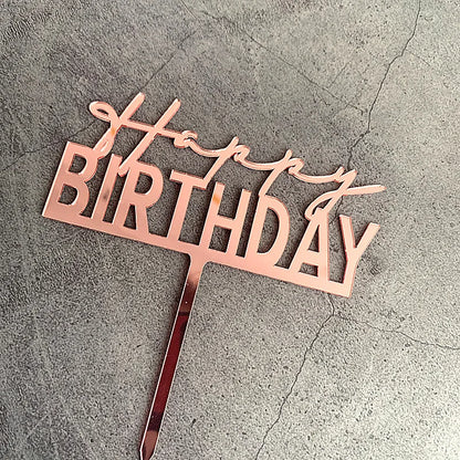 Acrylic Happy Birthday Cake Topper Gold Pink Birthday Cake Toppers Flags For Kids Birthday Party Cake Decorations Baby Shower