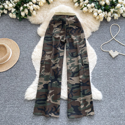2025 Autumn Casual Wide Leg Jeans Women Print Printed High Waist Denim Pants Girls Outdoor Pants Wholesale