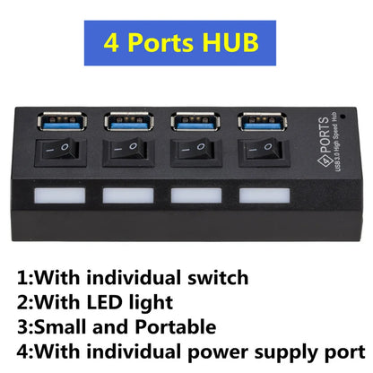 Mini USB HUB 3.0 Super Speed 5Gbps usb3.0 4 Ports HUB Portable Micro USB 3.0 HUB Splitter With External Power Adapter For PC Acc