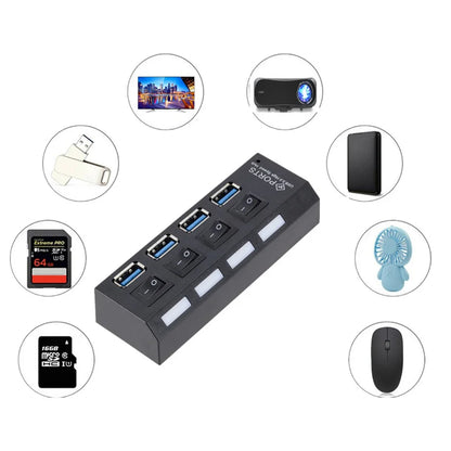 Mini USB HUB 3.0 Super Speed 5Gbps usb3.0 4 Ports HUB Portable Micro USB 3.0 HUB Splitter With External Power Adapter For PC Acc