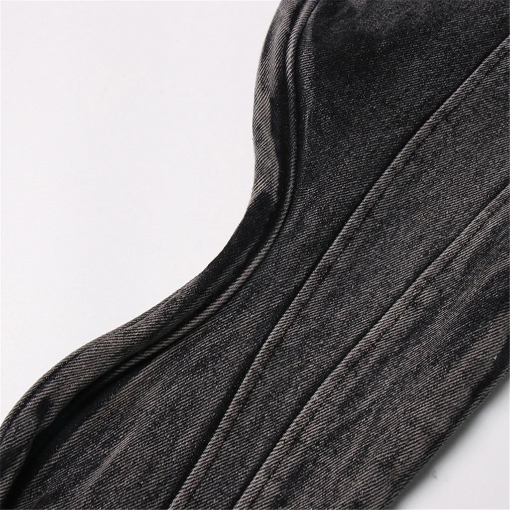 ZHEZHE Unique Fashion Female Spring Fall Winter Long Sleeve Denim Jeans Windbreaker Clothes Short Crop Jackets for Women'S Coats