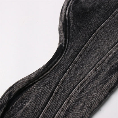 ZHEZHE Unique Fashion Female Spring Fall Winter Long Sleeve Denim Jeans Windbreaker Clothes Short Crop Jackets for Women'S Coats