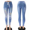 Fashion High Waisted Boyfriend Jeans for Women Lace up Slim Casual Hole Pencil Pants Sexy Autumn Denim Trousers Streetwear