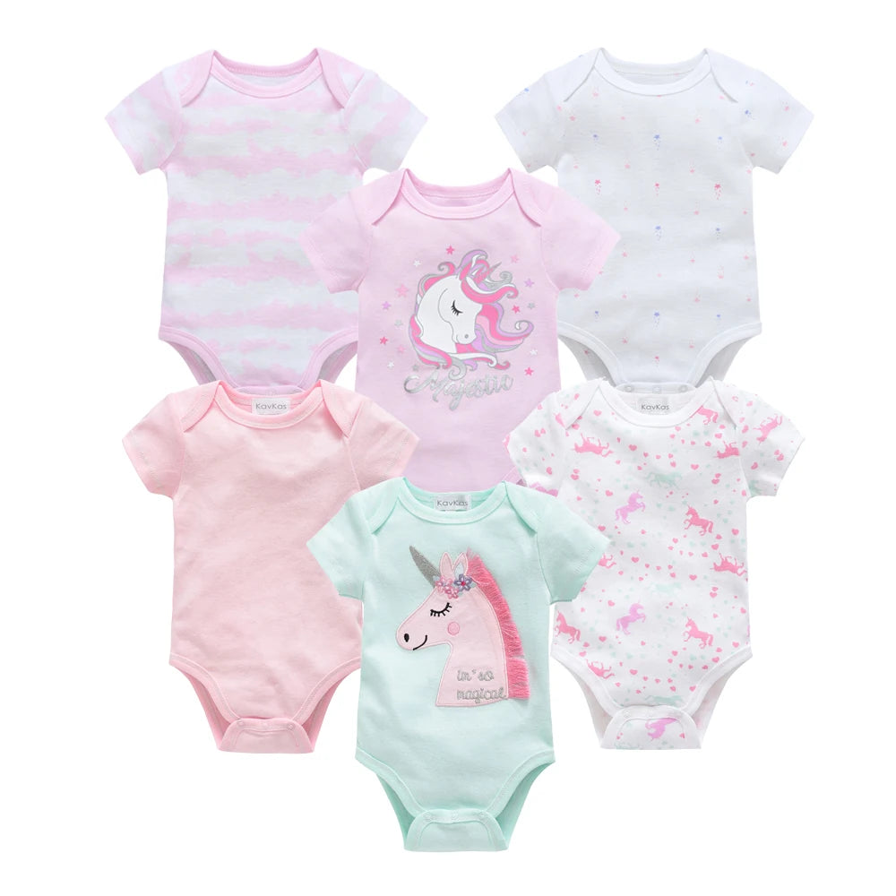 Kavkas Baby Girls Bodysuits 6/3 pcs/lot Summer Cotton Baby Clothes Short Sleeve Newborn body bebe 0-3 months Infant Clothing