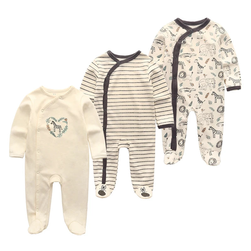 3PCS Newborn Cotton Baby Girl Clothes Cartoon Baby Boy Clothes Sets Autumn Long Sleeve Jumpsuits Spring Zipper Bebes