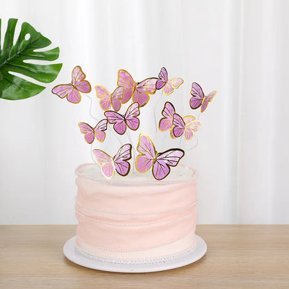 Cake Decoration Bronzing Butterfly Insert 11pcs/Set Paper Pink Purple Butterfly Baking Dessert Table Dress Up Birthday Decor