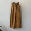 Asymmetric Diagonal Placket Strap Wide Leg Pants for Women's Spring High Waisted Straight Leg Casual Pants