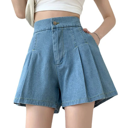 Plus Size Women's Denim Shorts Summer A-line WideLeg Baggy Tight High Waisted Women Casual Jeans