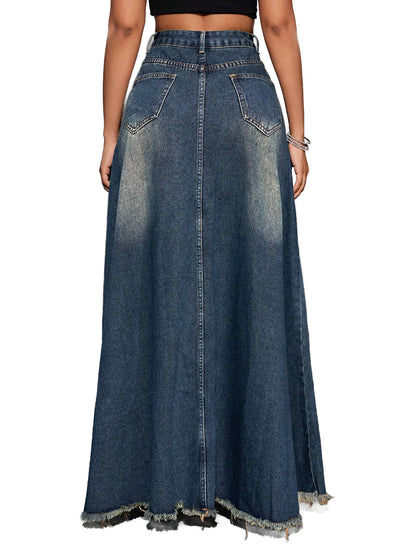 YUANBOFEI High Quality Women's Denim A-Line Midi Skirt Vintage Washed Stretch Jeans Breathable Comfortable Summer Casual Outing