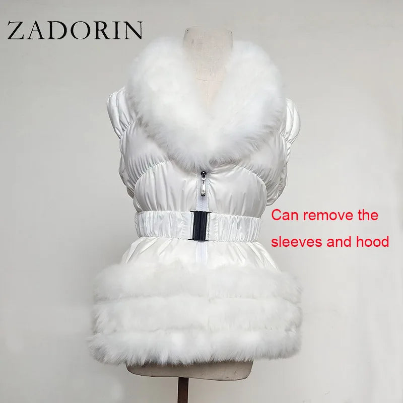 ZADORIN Winter Coat Women New Fashion Faux Fur Coat Detachable Sleeves Hood Duck Down Coats Hooded Black Puffer Jacket Outwear