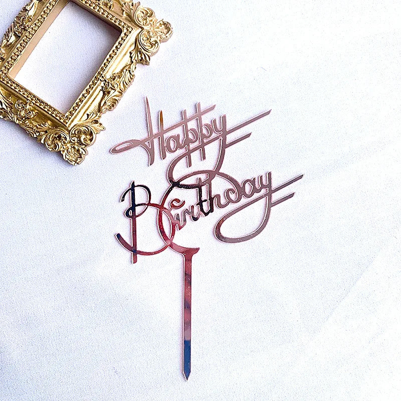 Acrylic Happy Birthday Cake Topper Gold Pink Birthday Cake Toppers Flags For Kids Birthday Party Cake Decorations Baby Shower