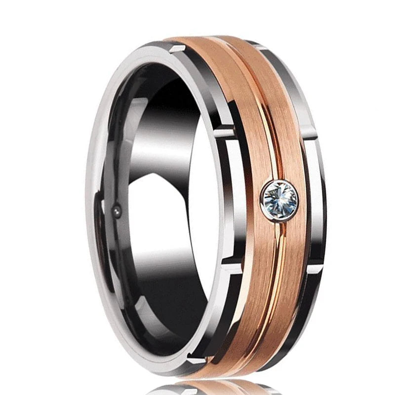 Fashion 8mm Red Groove Beveled Edge Stainless Steel Celtic Dragon Rings for Men Zircon Inlay Carbon Fibre Ring Men Wedding Band