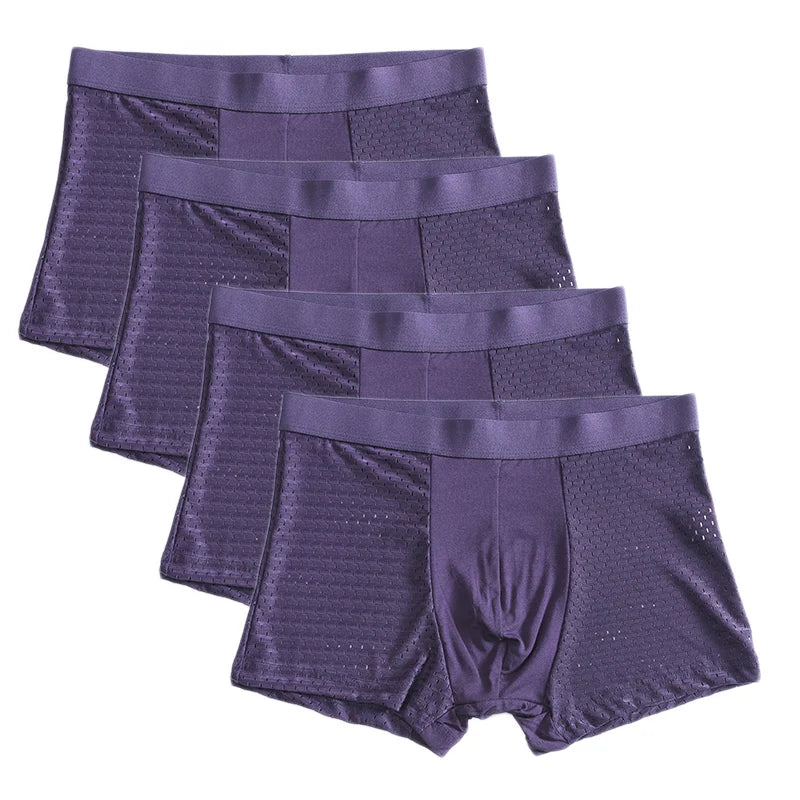 L-8XL Plus Banboo Fiber Men Underwear Male boxer Solid Panties Shorts Men's  Underpants Breathable Intimate Man boxers 4pcs