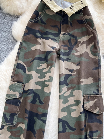 2025 Autumn Casual Wide Leg Jeans Women Print Printed High Waist Denim Pants Girls Outdoor Pants Wholesale