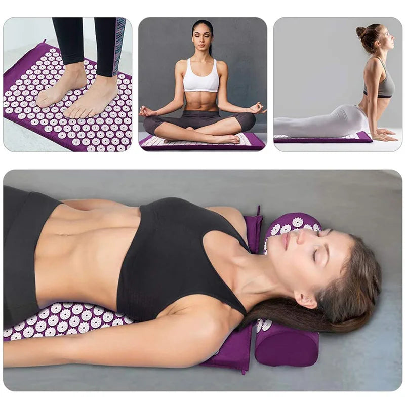 Acupressure Mat Massage Mat Pillow Set Applicator for Neck Foot Yoga Mat with Needle Back Cushion