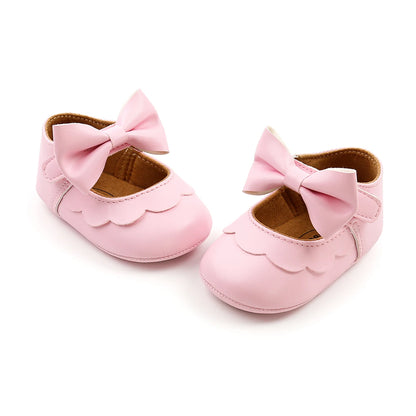 Citgeett 0-18M Baby Infant Girls Flat Shoes Bow Knot Solid First Walker Soft Sole Newborn Infant Toddler Girls Princess Shoes