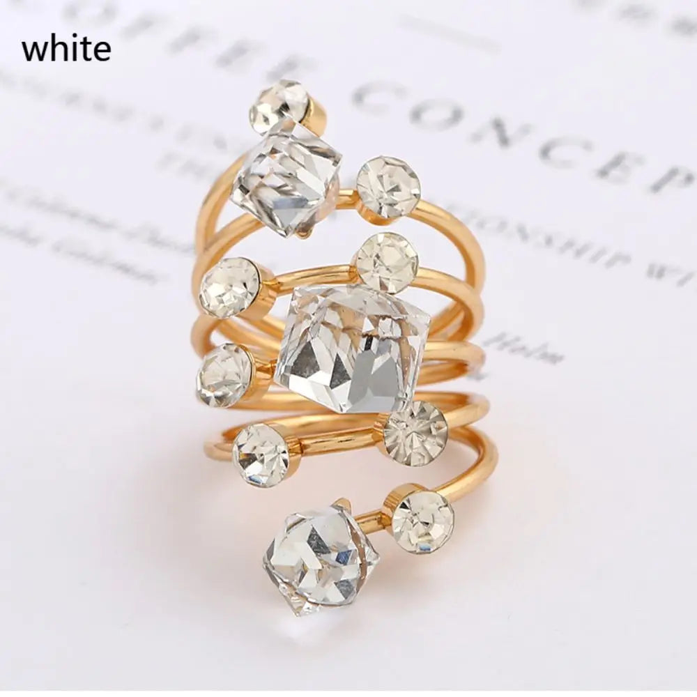 Exaggerated Luxury Vintage Geometric Rhinestone Opening Ring Knuckle Finger Antique Rings for Women Punk Statement Jewelry Gift