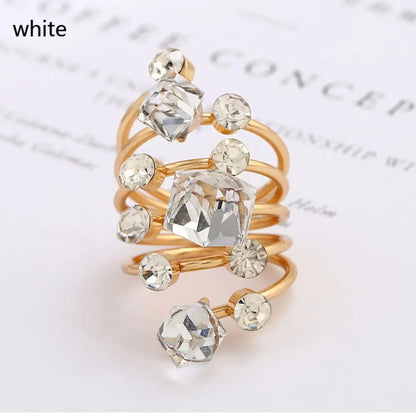 Exaggerated Luxury Vintage Geometric Rhinestone Opening Ring Knuckle Finger Antique Rings for Women Punk Statement Jewelry Gift