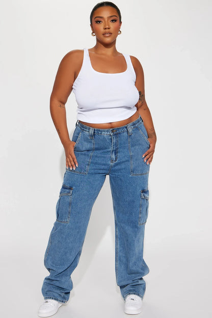 Custom High Quality Plus Size Loose Denim Pants for Women Retro Wide Leg Baggy Jeans Casual Style Workwear with Large Pocket