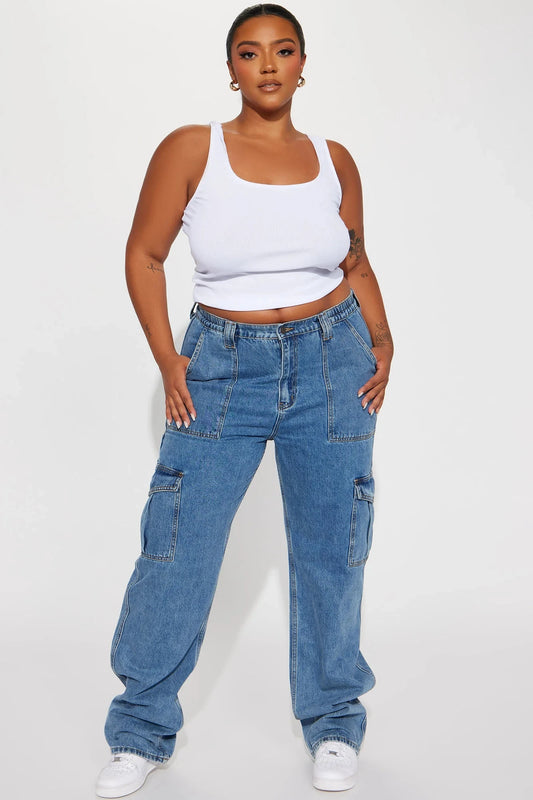 Custom High Quality Plus Size Loose Denim Pants for Women Retro Wide Leg Baggy Jeans Casual Style Workwear with Large Pocket
