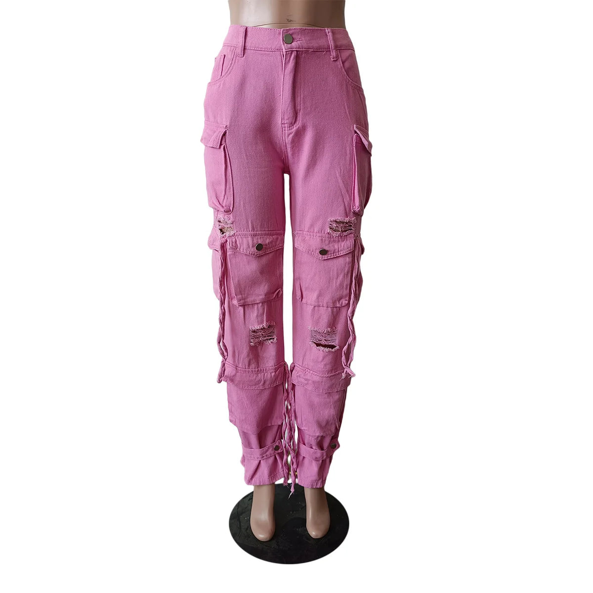 2023 Summer New Multi-Pocket Denim Cargo Pants Ladies Jean Pants Baggy Ripped Wide Leg Jeans Blue Woman Washed Cargo Trousers