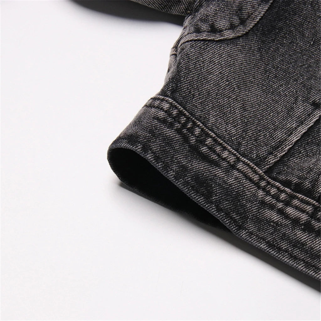 ZHEZHE Unique Fashion Female Spring Fall Winter Long Sleeve Denim Jeans Windbreaker Clothes Short Crop Jackets for Women'S Coats