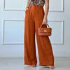 2025 Women Spring and Summer Thin Pants Solid Color Loose Pleated Wide Leg Casual Pants Half Elastic Waist Pants