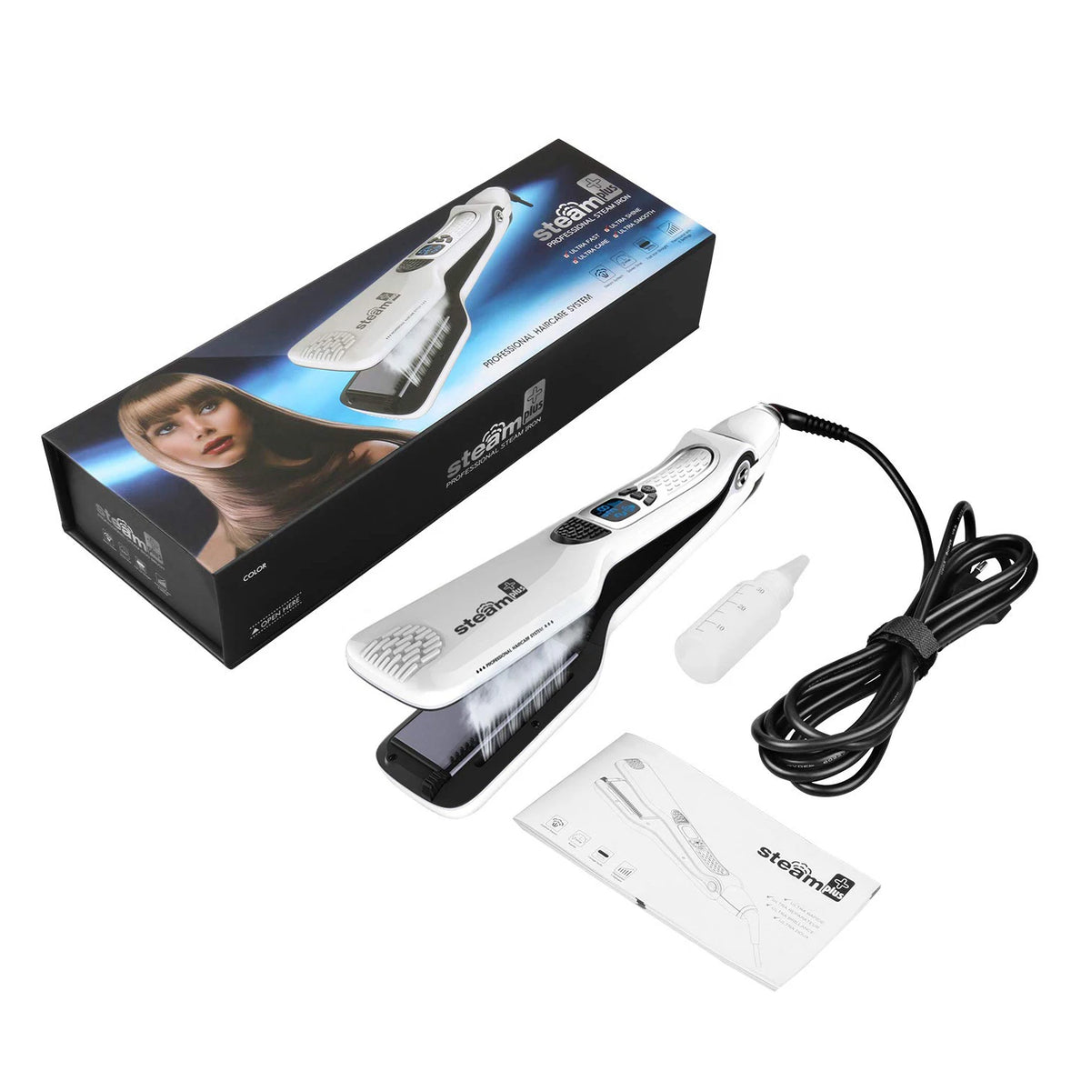 Electric Steam Hair Straightener Professional Ceramic Wide Hair Curling Flat Iron Hair Plates Lcd Display Hot Comb Straightening