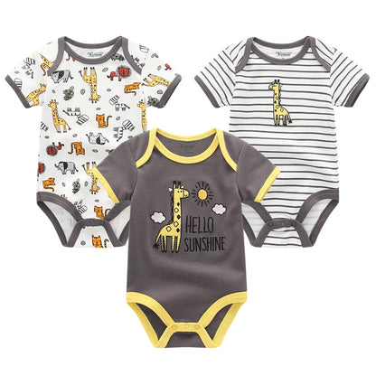 Baby Boy Jumpsuits 3 Pieces Newborn Clothes Set Toddler Girl Bodysuit Kiddiezoom Clothing 100%Cotton Soft Infant Rompers 0-12M