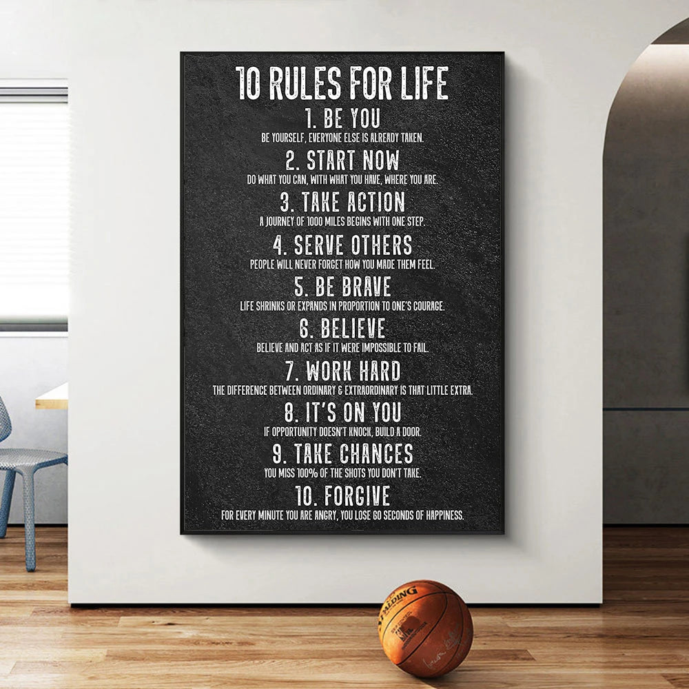 10 Rules of Life Motivational Poster Inspiration Canvas Print Wall Art Office Decor Home Decor Motivational Sign Positive Saying
