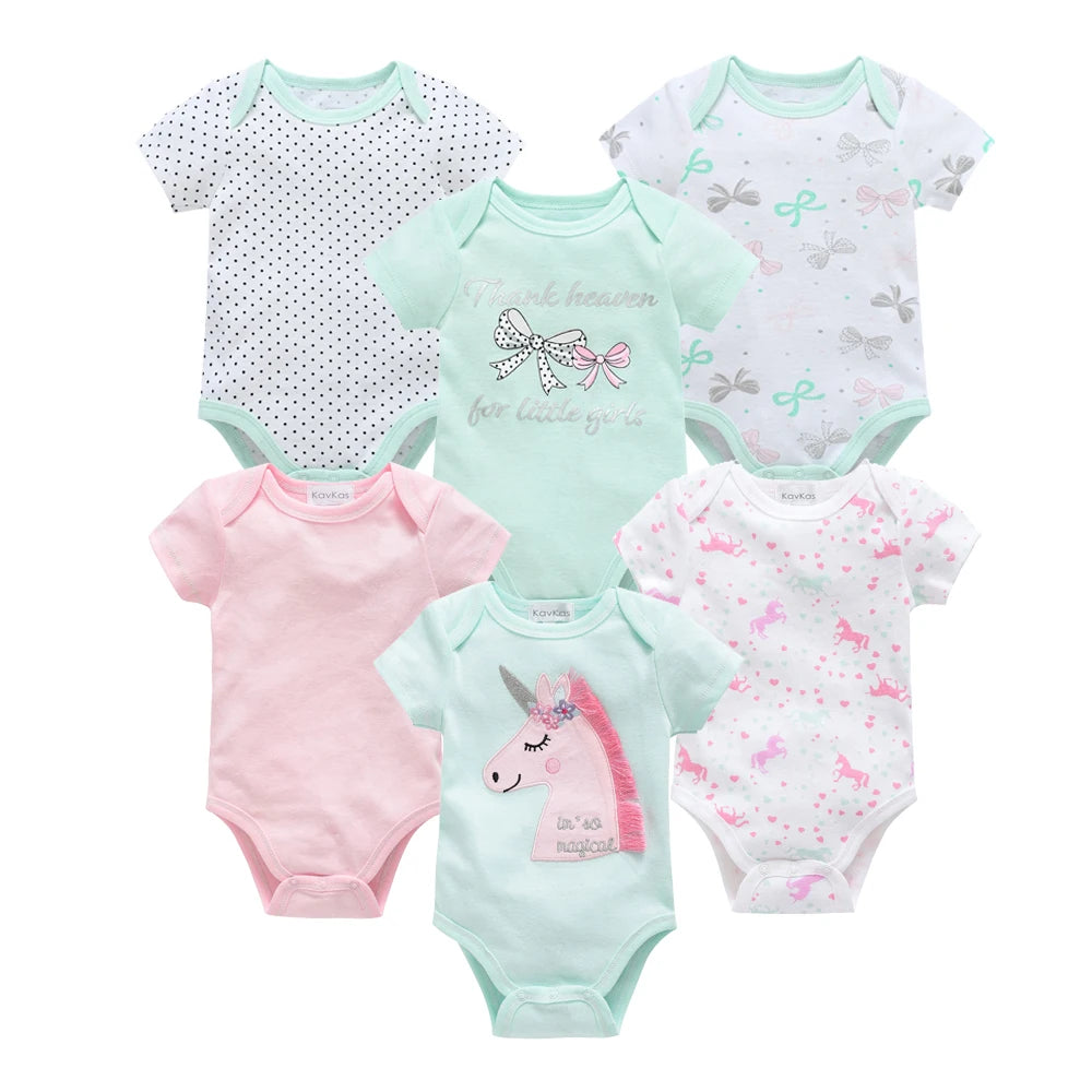 Kavkas Baby Girls Bodysuits 6/3 pcs/lot Summer Cotton Baby Clothes Short Sleeve Newborn body bebe 0-3 months Infant Clothing