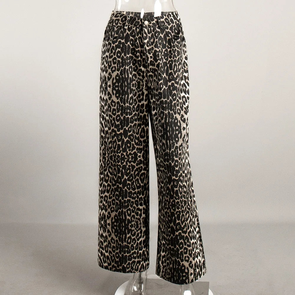 Enyami Leopard Print Women's Streetwear Wide-leg Drape Baggy High Waist Loose Casual Mopping Pants