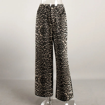 Enyami Leopard Print Women's Streetwear Wide-leg Drape Baggy High Waist Loose Casual Mopping Pants