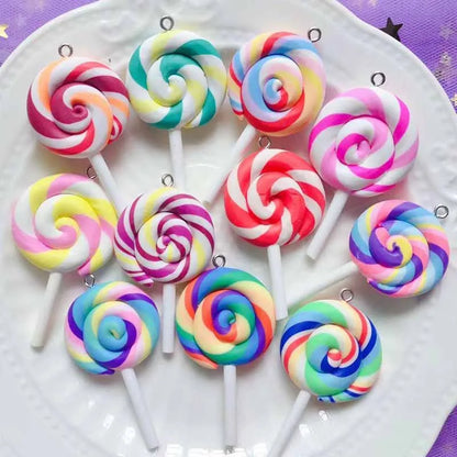 10pcs Cute Lollipops Pretend Play Food Pendants Crafts DIY Handmade Jewelry for Earring Necklace Keychain
