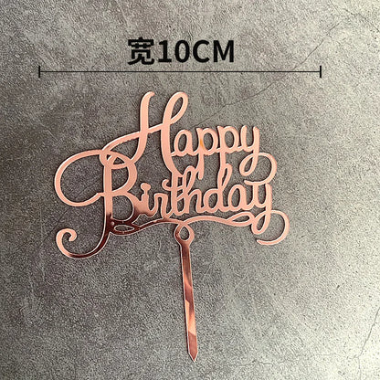 Acrylic Happy Birthday Cake Topper Gold Pink Birthday Cake Toppers Flags For Kids Birthday Party Cake Decorations Baby Shower