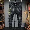 2021 Streetwear Clothing Patterned Men Super Skinny Black Jeans with Painting,Hot Drilling Slim Pants Skinny Jeans for Men
