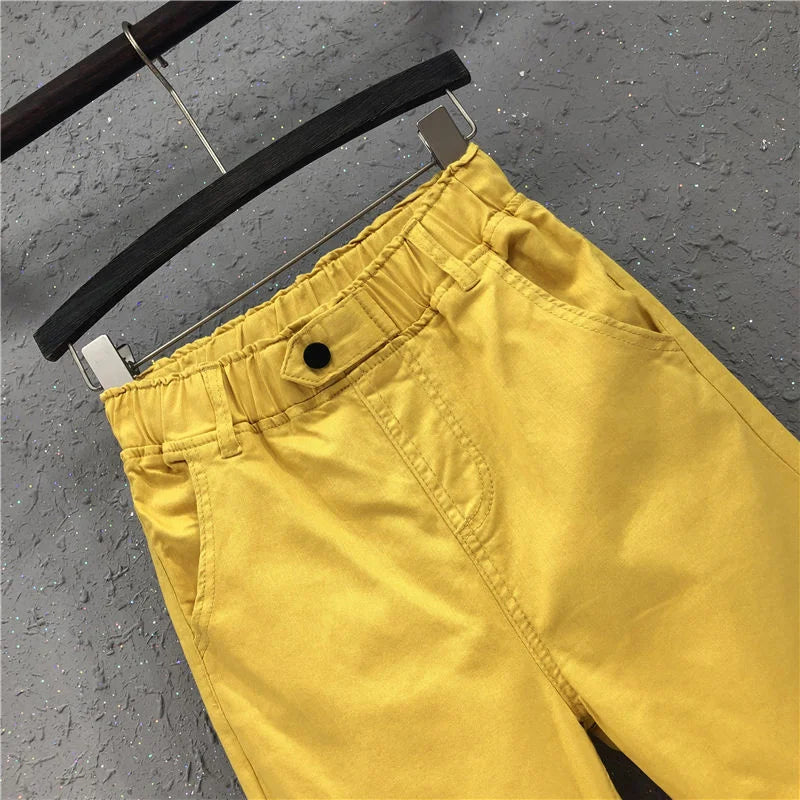 New Arrival Summer Women's Harem Pants All-matched Casual Cotton Denim Capri Pants Elastic Waist Yellow White Jeans Plus 5XL 6XL