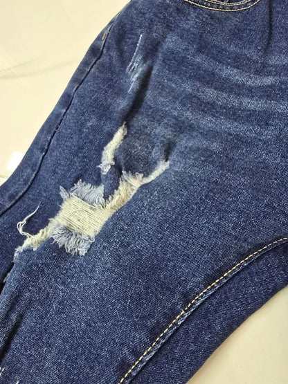 Wholesale large-sized men's jeans with zipper pockets, fashionable and tattered blue and black jeans, men's washed craft jeans