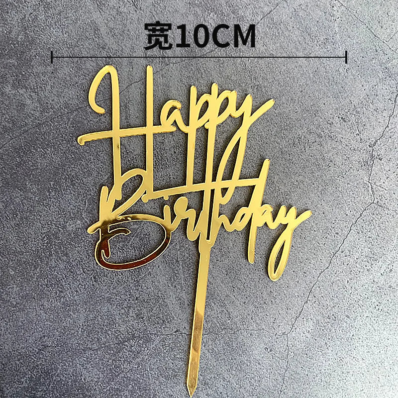 Acrylic Happy Birthday Cake Topper Gold Pink Birthday Cake Toppers Flags For Kids Birthday Party Cake Decorations Baby Shower