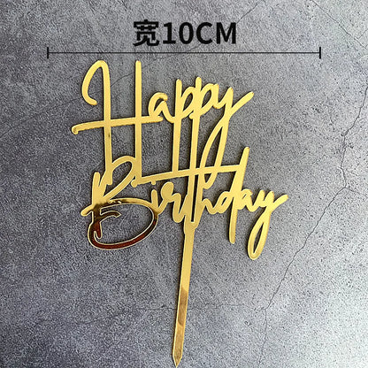 Acrylic Happy Birthday Cake Topper Gold Pink Birthday Cake Toppers Flags For Kids Birthday Party Cake Decorations Baby Shower
