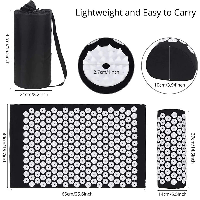 Acupressure Mat Massage Mat Pillow Set Applicator for Neck Foot Yoga Mat with Needle Back Cushion