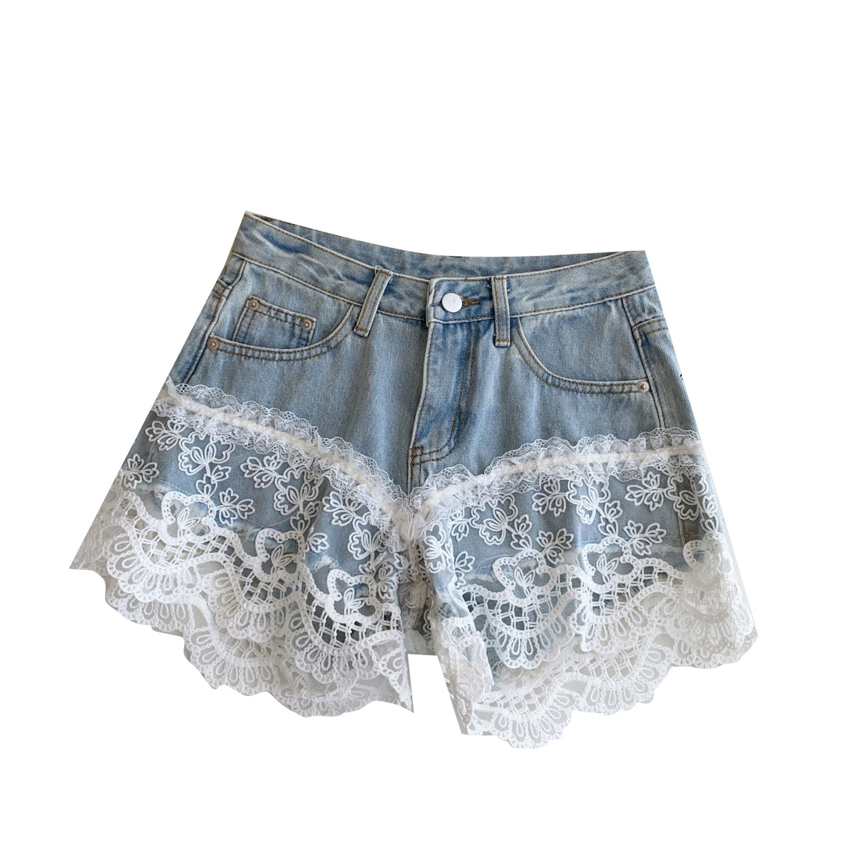 Spring Lace Short Jeans Women Print High Waist Denim Pants Girls Outdoor Pants Wholesale