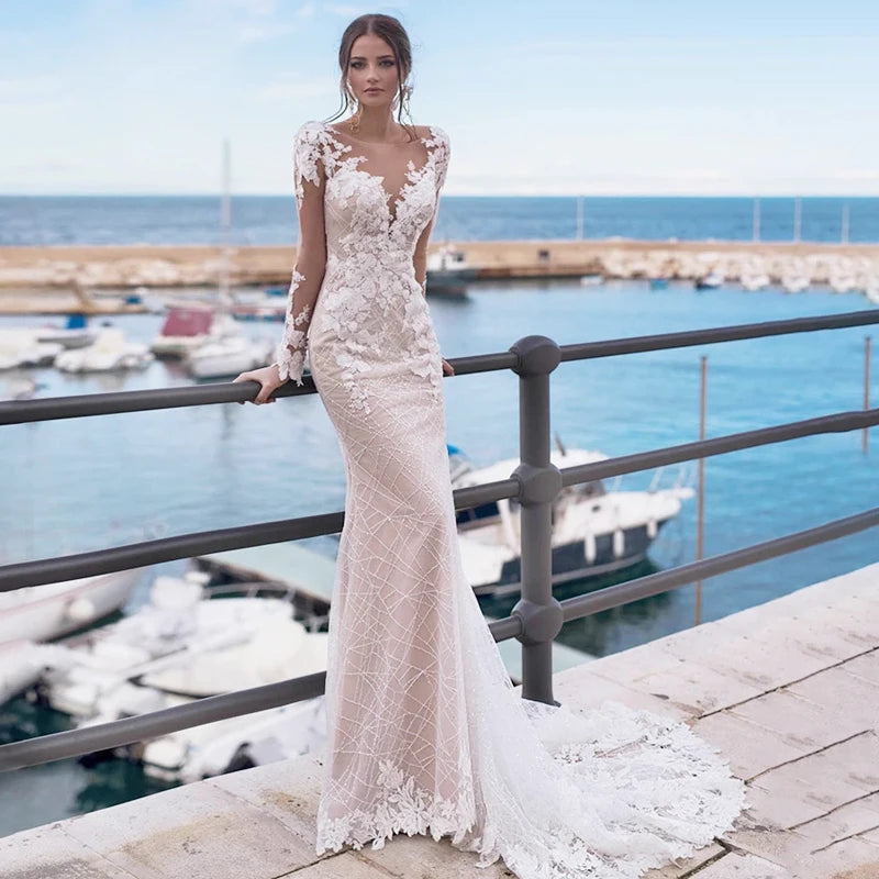 Sexy Mermaid Wedding Dresses Appliques Beads Chain Backless Vestido De Noiva Gelinlik Dubai Bridal Engagement Robe Mariee